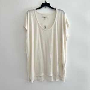 Madewell Linen Blend Boxy Top Womens XXL Scoop Tee Shirt Beachy Coastal Cream